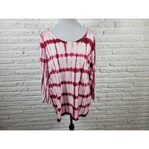 Chicos Womens Top 3 Standard Extra Large 3/4 Sleeve Pink Tie Dye TIE7E - Picture 1 of 9